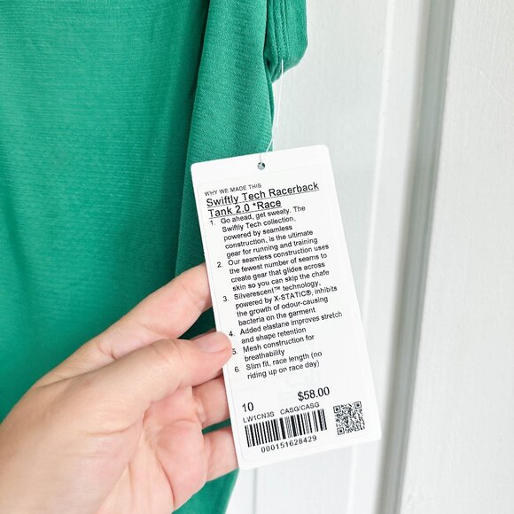 NWT Lululemon Swiftly Tech Racerback Tan 2.0 Tennis Green - Size 10 - Picture 2 of 3